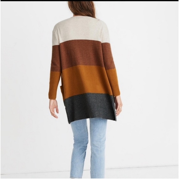 MADEWELL Colorblock Long Cardigan In Heather Linen  XXS - Picture 3 of 4